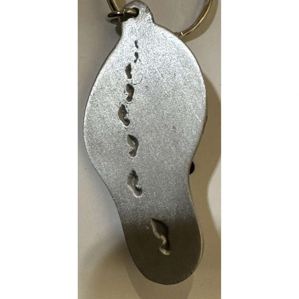 VTG NOS Pewter Religious Christian Keychain Footprints In The Sand
